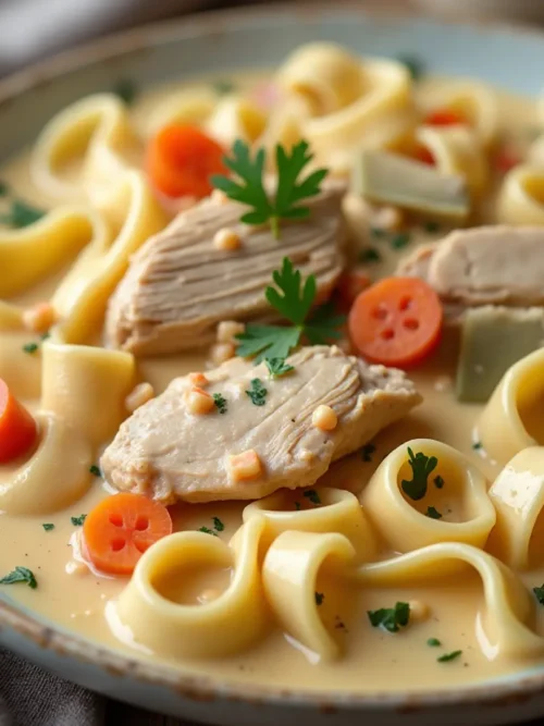 Easy Chicken Pot Pie Noodle in a Creamy Sauce