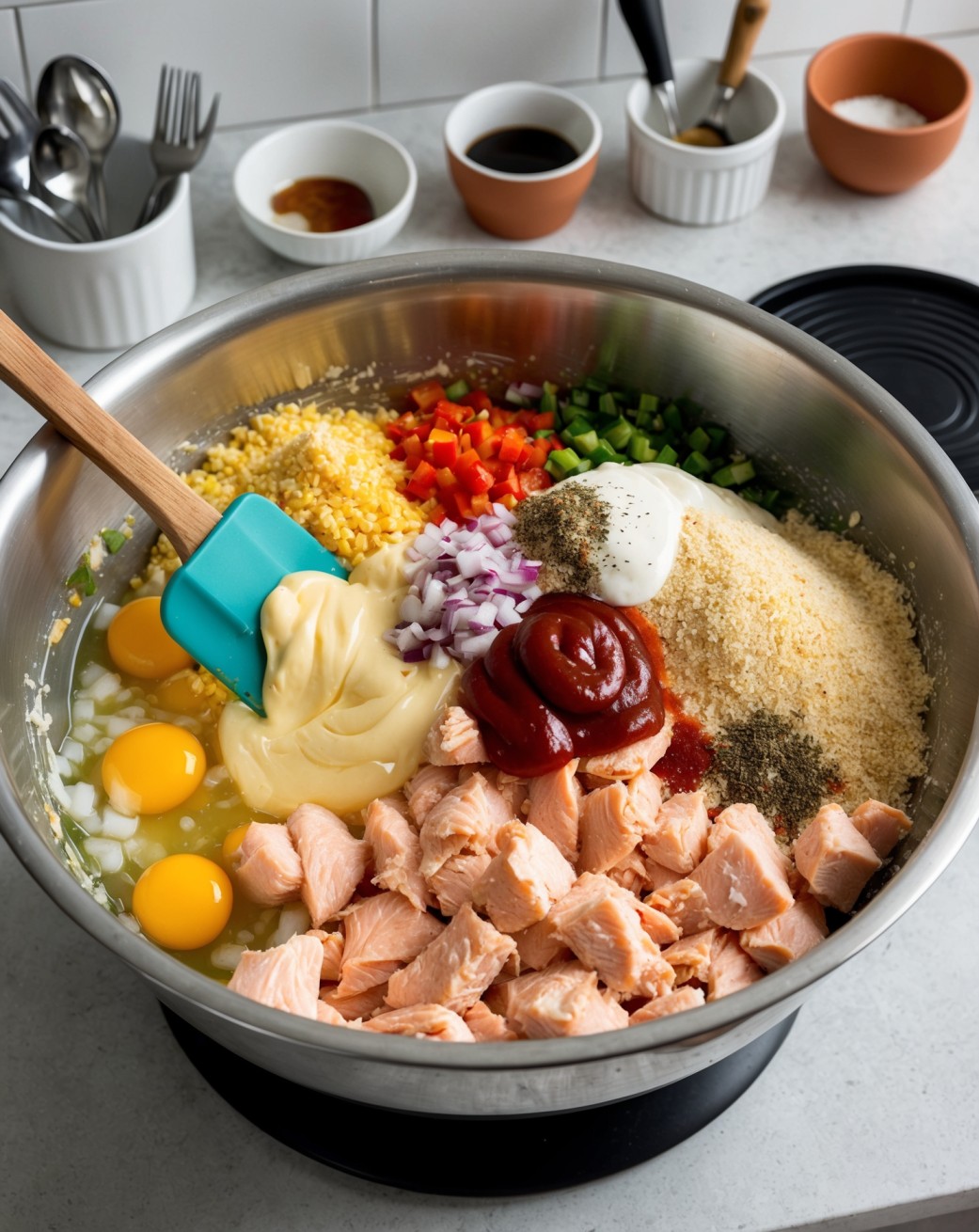 Mix Ingredients to prepare Salmon Patties