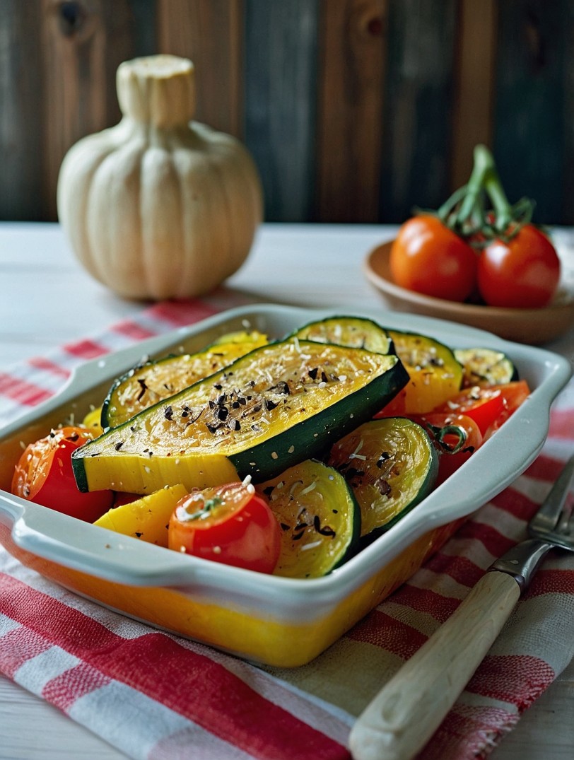 Savory Roasted Garlic-Parmesan Zucchini, Squash & Tomatoes